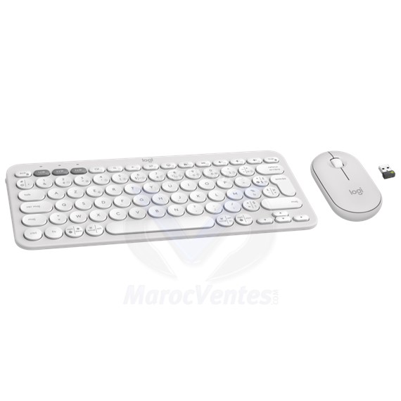 Cavier et Souris sans Fil Pebble 2 Combo BLANC TONAL 920-012210