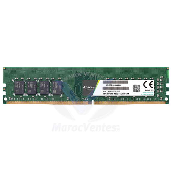BARRETE MEMOIRE APACER 32 GB 2666 Mhz RDIMM ECC AP‑D52.31303S.001
