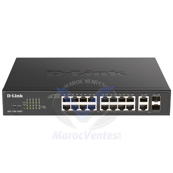 SWITCH 16 GIGABIT POE+ PORTS SMART MANAGED+ 2 COMBO RJ45/SFP PORTS DLDGS-1100-18PV2