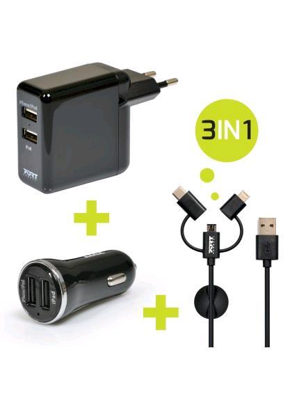 PORTDESIGN CHARGEUR VOITURE 2 USB & 2IN1 - EU 900023