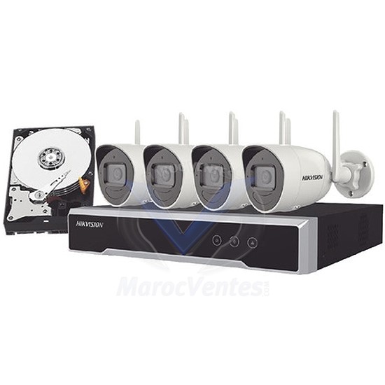 Kit NVR 4 Canaux 4 Caméra Wi-Fi Bullet H.265 2MP avec Disque Dur 1To NK42W0HD