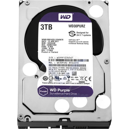 Disque dur de surveillance interne 3,5" SATA III (OEM) 3TB Purple 5400 rpm WD30PURZ