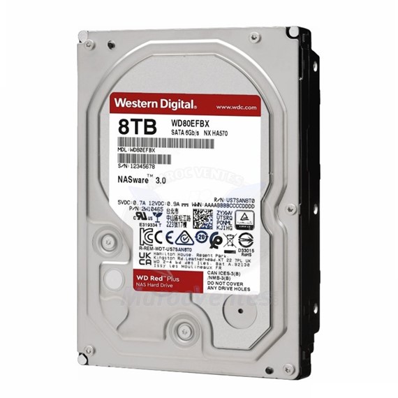 Disque Dur Interne WD 8 TB RED PLUS NAS DRIVE 3.5" SATA III 7200 RPM WD80EFBX