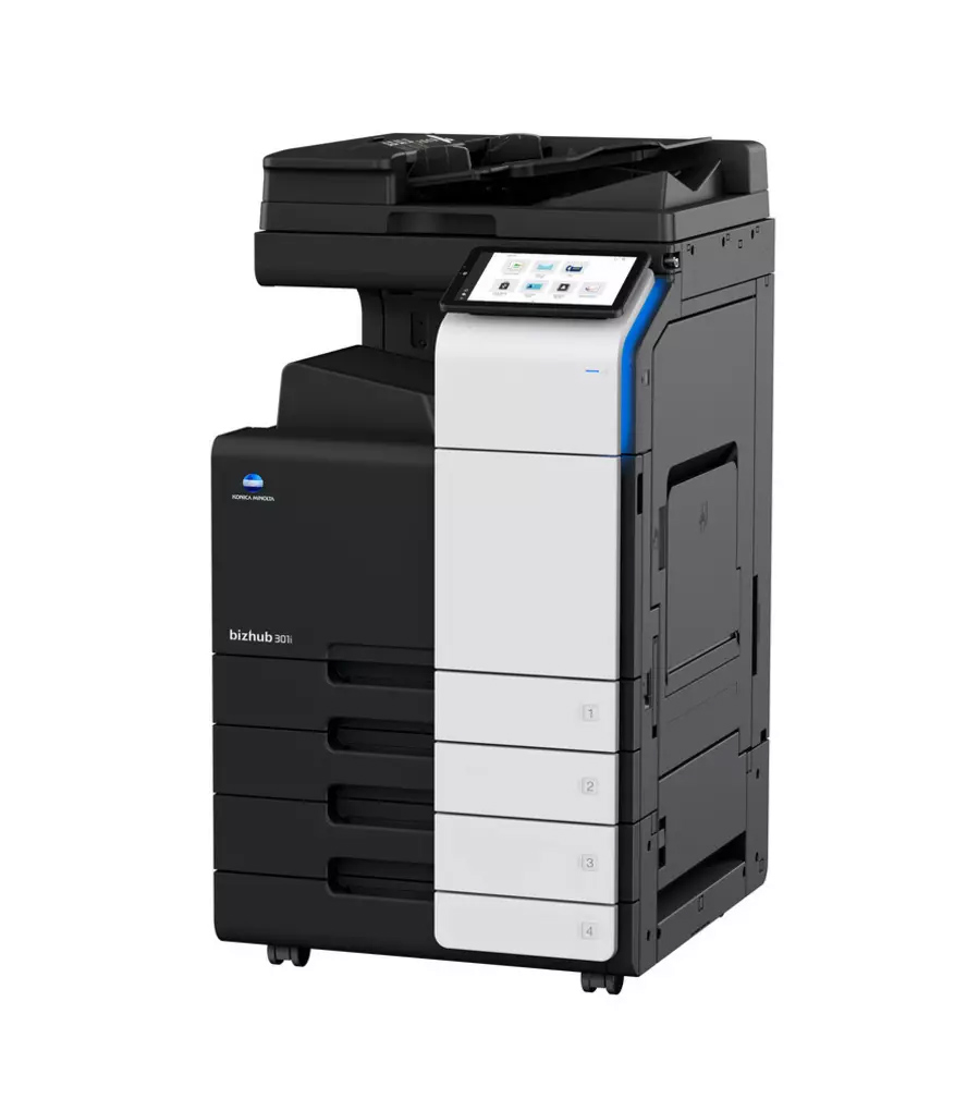 Imprimante Multifonction Bizhub 301i, 30ppm Monochrome, Cassette 2x500f, bypass 150f carte réseau, RAM 8Go, 256Go SSD, + CHARGEUR DE DOCUMENTS Recto-verso + MEUBLE SUPPORT + toner démarrage Bizhub C301i