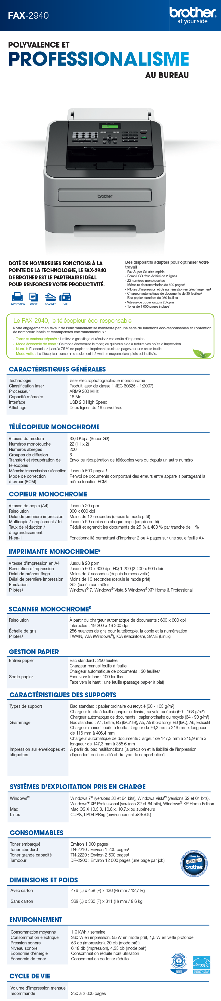 Acheter Brother FAX-2940 : TÃ©lÃ©copieur Laser Monochrome maroc