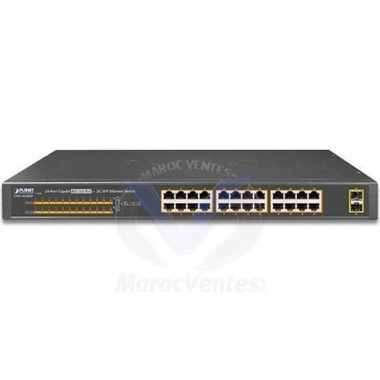 Commutateur 19" 24-Port 10/100/1000T 802.3at POE + 2-Port 1000X SFP Unmanaged Gigabit Ethernet Switch (220W) GSW-2620HP