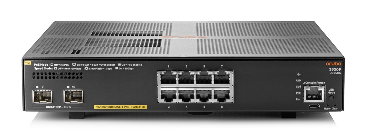 Switch manageable PoE+ 8 ports 10/100/1000 + 2 ports combo SFP+ JL258A
