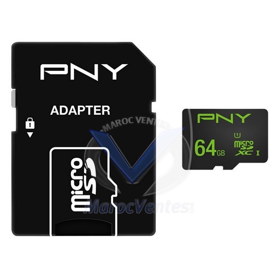 Carte Mémoire MicroSDHC 64Go (avec adaptateur) PNY SDU64GPER50